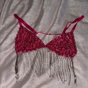 Windsor Hot Pink Sequin Fringe Bralette